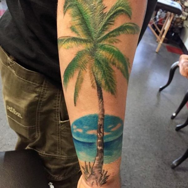 Realistic Green Palm Tree Tattoo