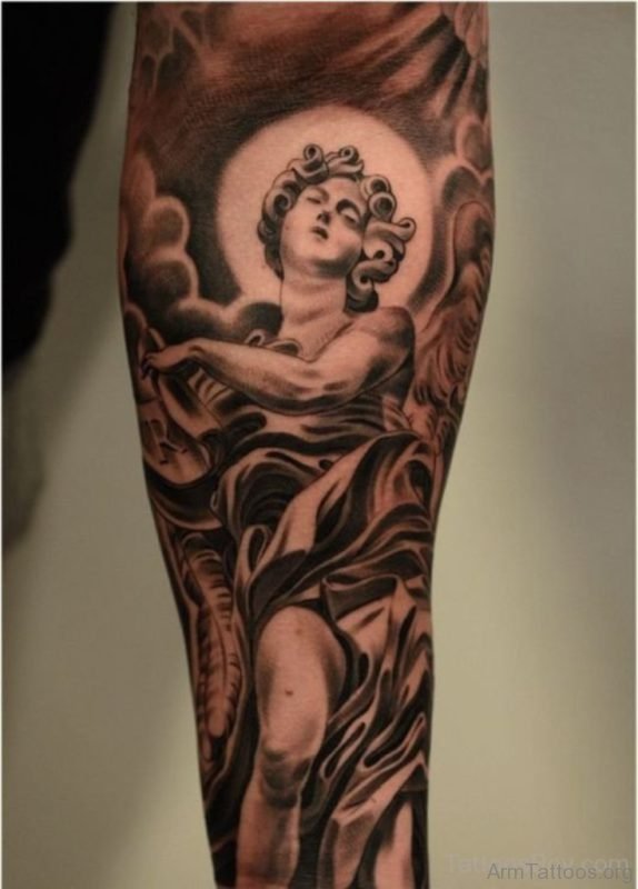 Realistic Guardian Angel Tattoo On Arm