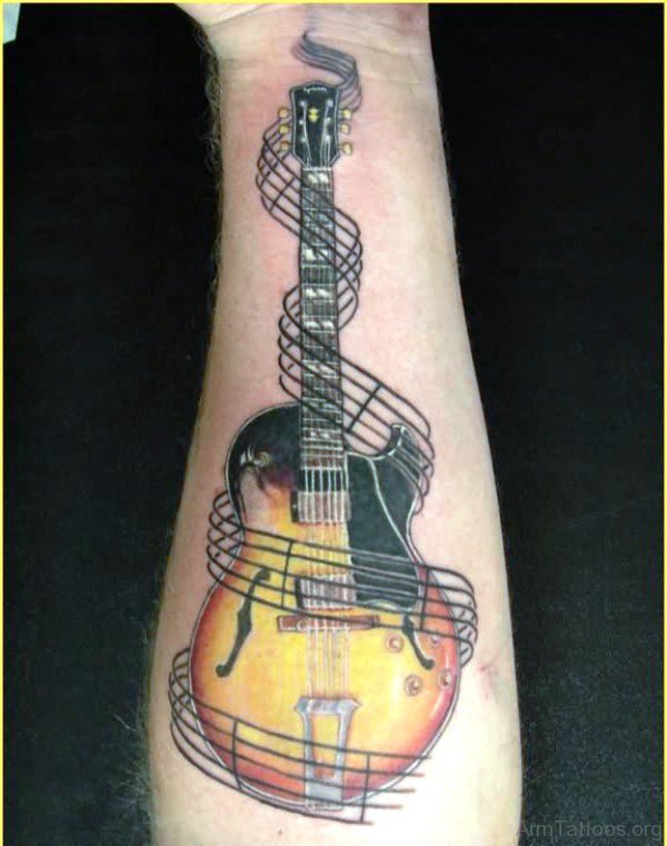 Realistic Guitar Tattoo 
