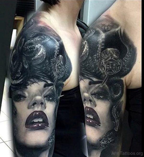 Realistic Medusa Tattoo on Arm 