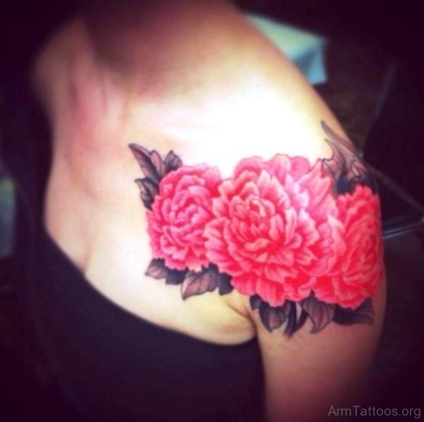 Realistic Peony Flowers Tattoo On Girl Left Arm 