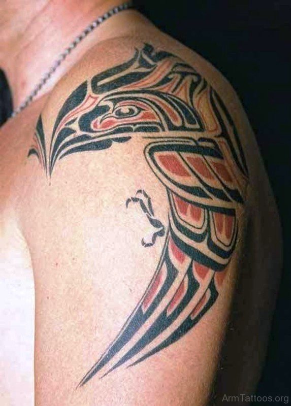 Red And Black Tribal Eagle Tattoo