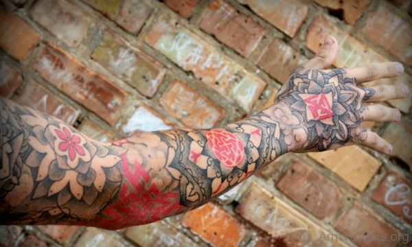 Red And Grey Mandala Tattoo
