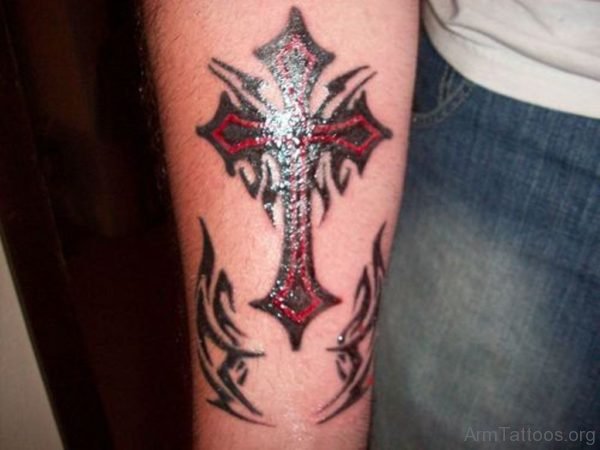 Red Ink Cross Tattoo