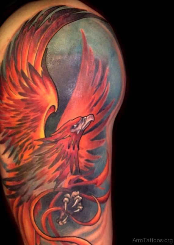 Red Ink Phoenix Tattoo On Arm