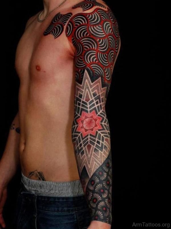 Red Ink Tribal Mandala Tattoo