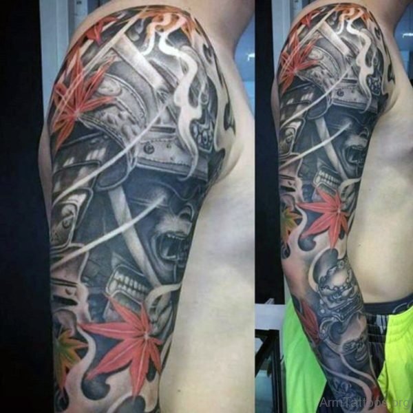 Red Leaf And Warrior Tattoo