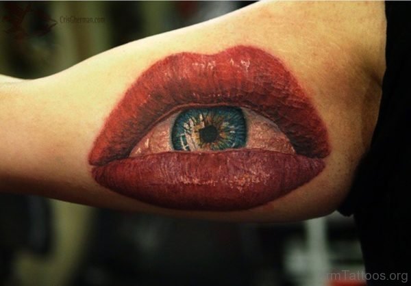 Red Lips And Eye Tattoo 