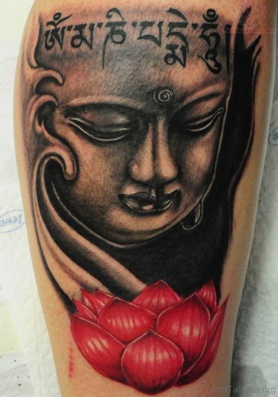 Red Lotus And Buddha Tattoo