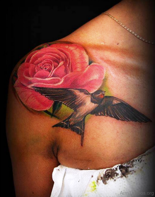 Red Rose Flower Tattoo On Arm 
