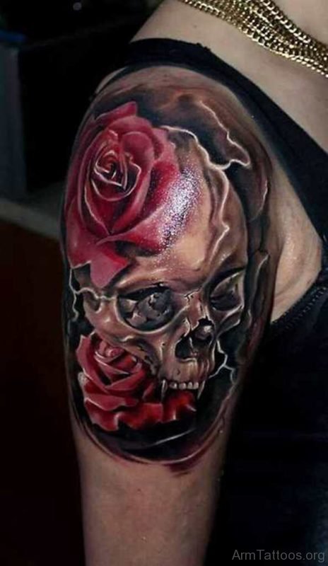 Red Rose and Skull Tattoo