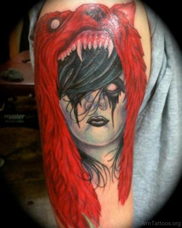 Red Wolf And Girl Tattoo