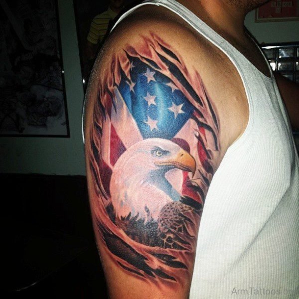 Ripped Skin American Flag With Eagle Tattoo
