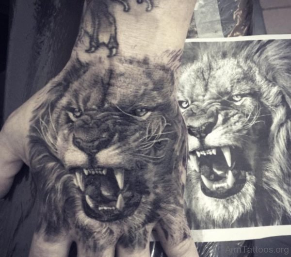 Roaring Lion Tattoo On Hand