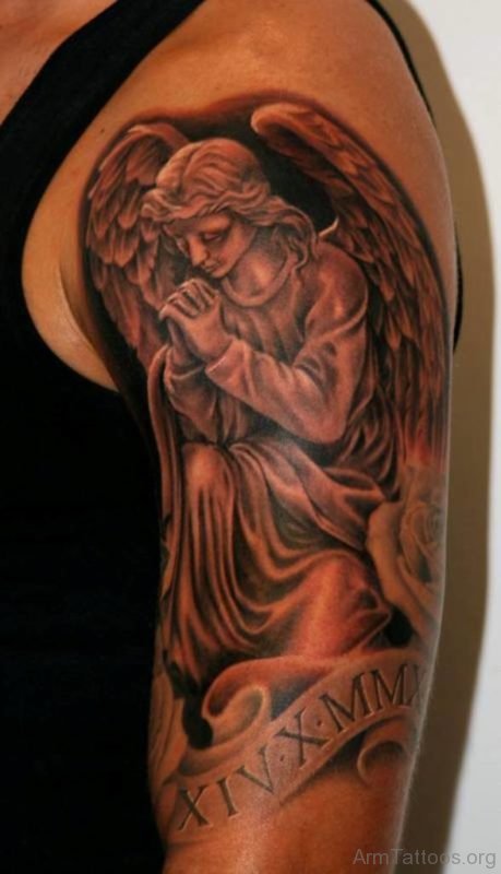 Roman Number And Guardian Angel Tattoo
