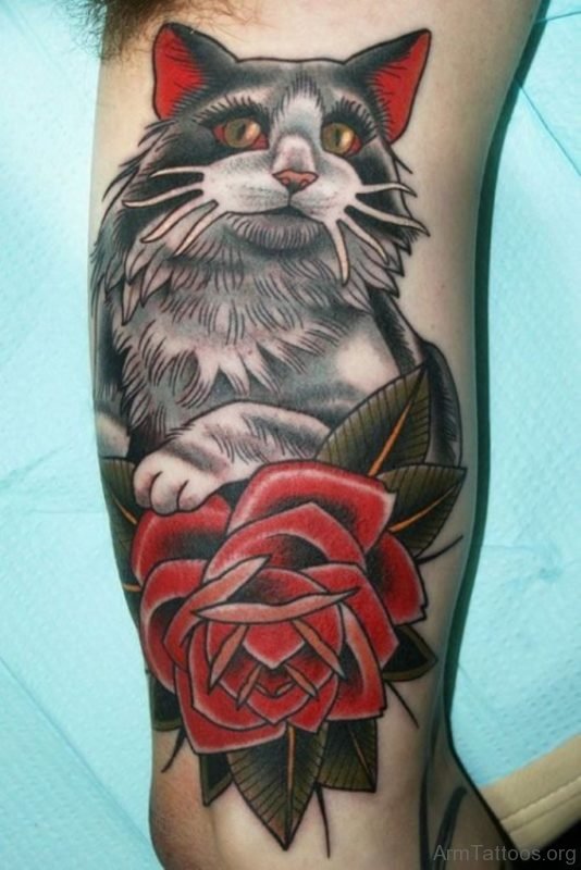 Rose And Cat Tattoo