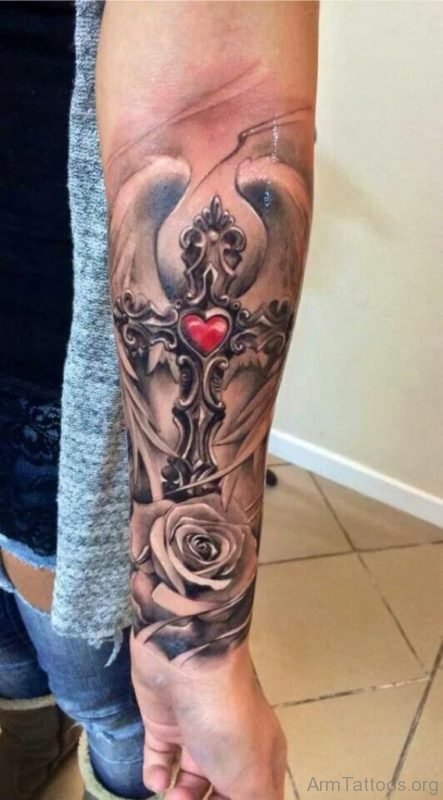 Rose And Cross Tattoo