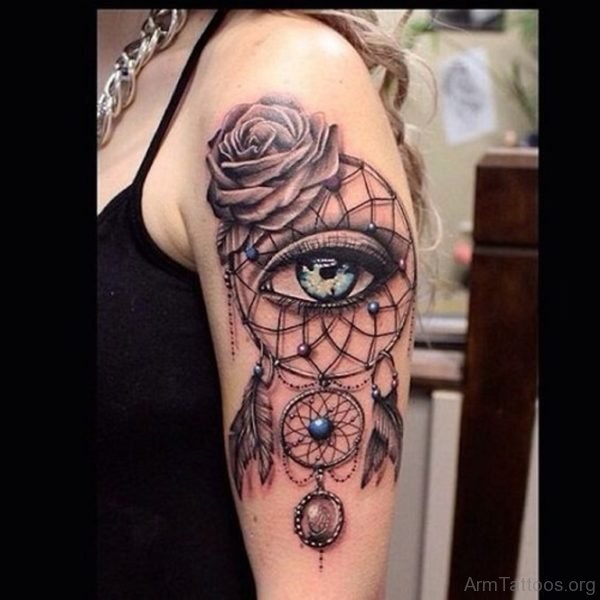 Rose And Eye Tattoo On Arm 
