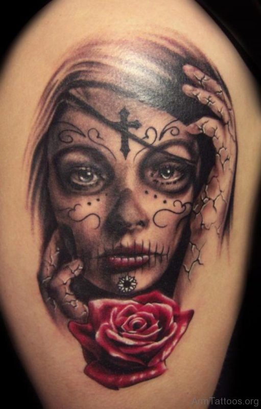 Rose And Girl Portrait Tattoo ST1350 1