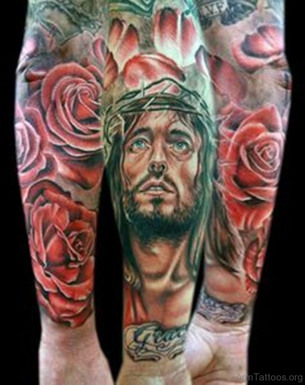 Rose And Jesus Tattoo