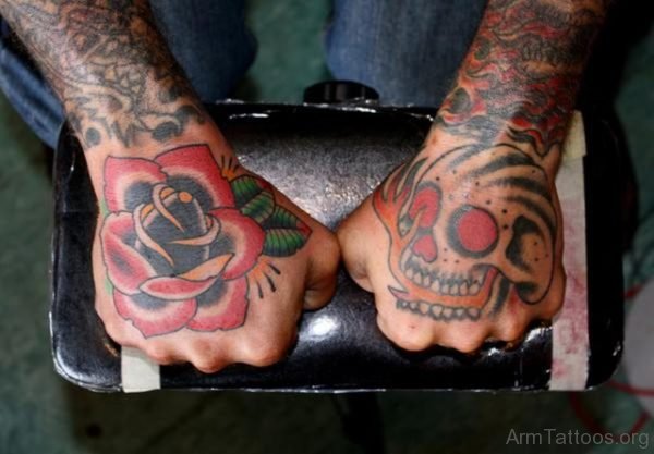 Rose And Skull Hand Tattoo