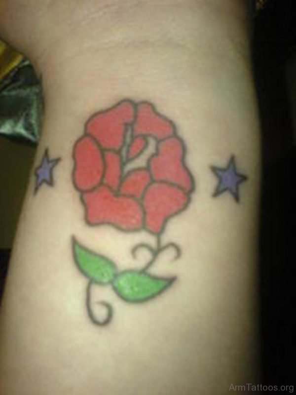 Rose And Star Tattoo On Wrist 