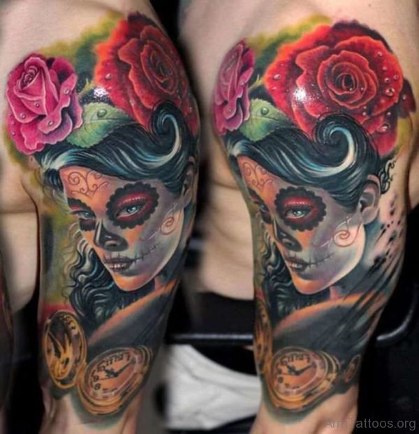 Rose And Venetian Mask Tattoo