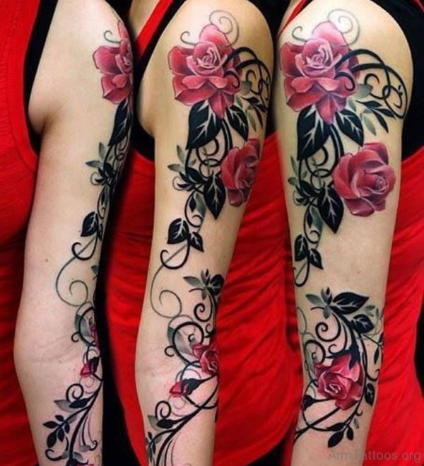 Rose Tattoo On Full Sleeve 