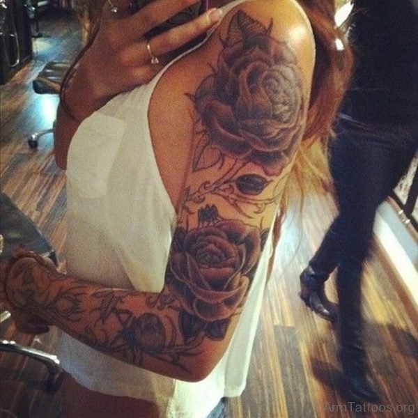Rose Tattoo On Full Sleeve