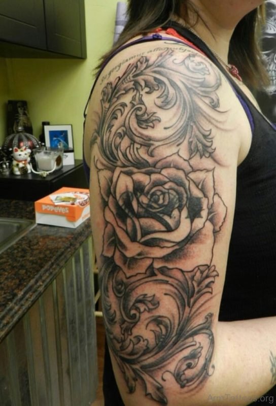 Rose Tattoo On Half Sleeve 
