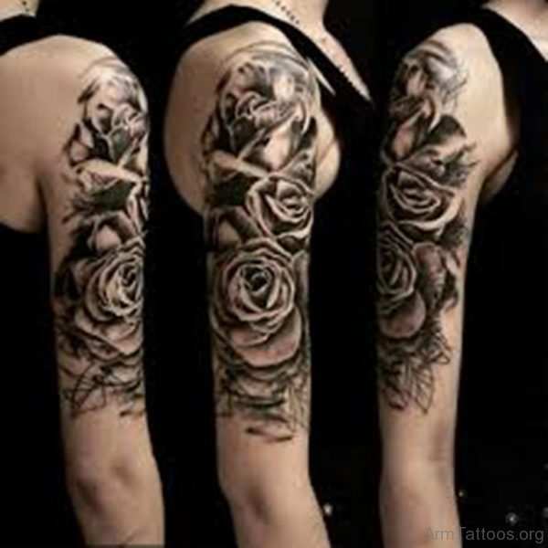 Rose Tattoo On Half Sleeve