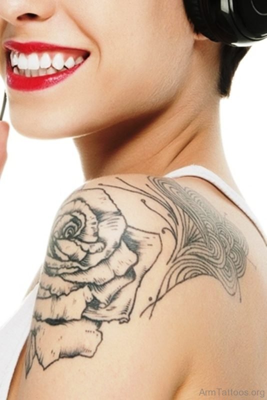 Rose Tattoo Outline On Shoulder 