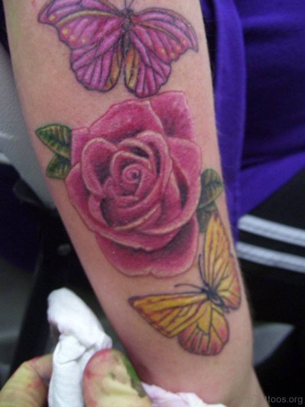 Rose With Butterflies Tattoo Design