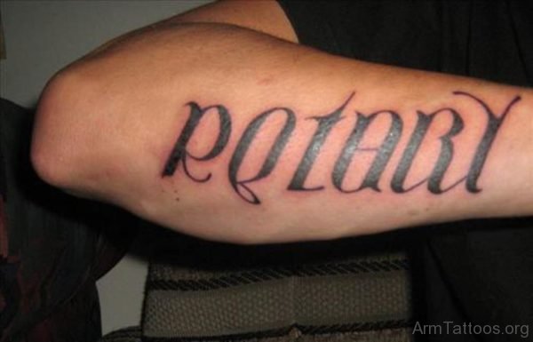 Rotary Ambigram Tattoo On Right Arm