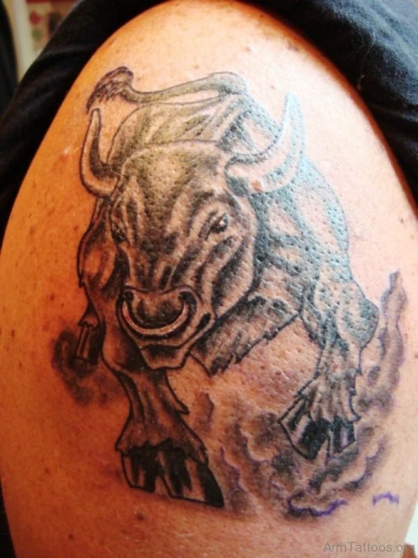 Running Bull Tattoo Design On Shoulder 