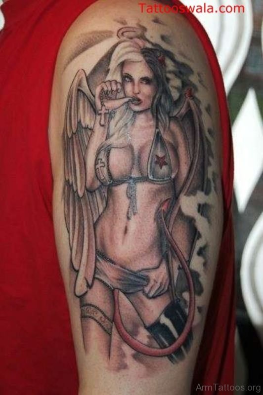 Sexy Angel Tattoo Design On Left Arm