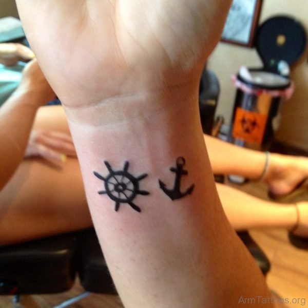 Ship Wheel And Anchor Tattoo 