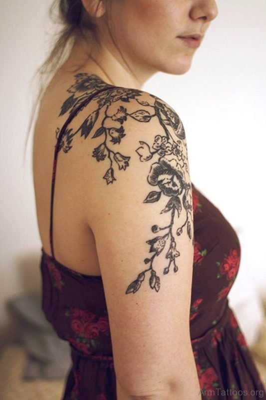 Shoulder Cover Up Flower Tattoo 