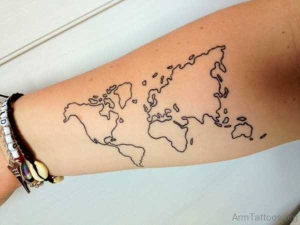 Simple Black Outline World Map Tattoo