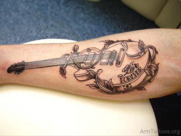 Simply Amazing Guitar Tattoo On Arm 