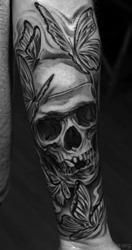 Skull And Butterfky Tattoo