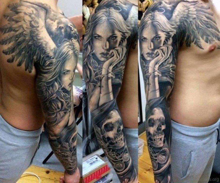 baby angel tattoo sleeve