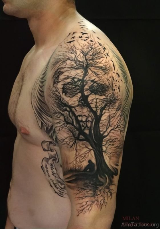 Skull And Tree Tattoo