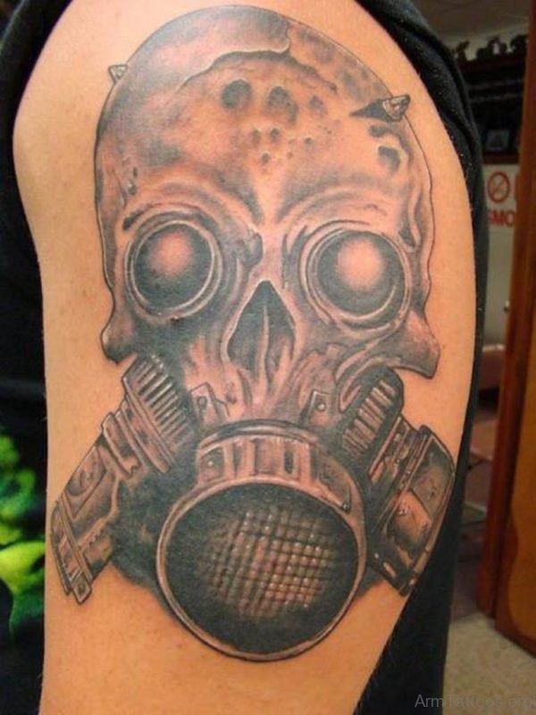 Skull Gas Mask Tattoo On Arm 