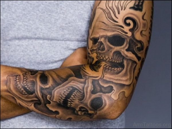 Skull Tattoo Design On Full Sleeve 
