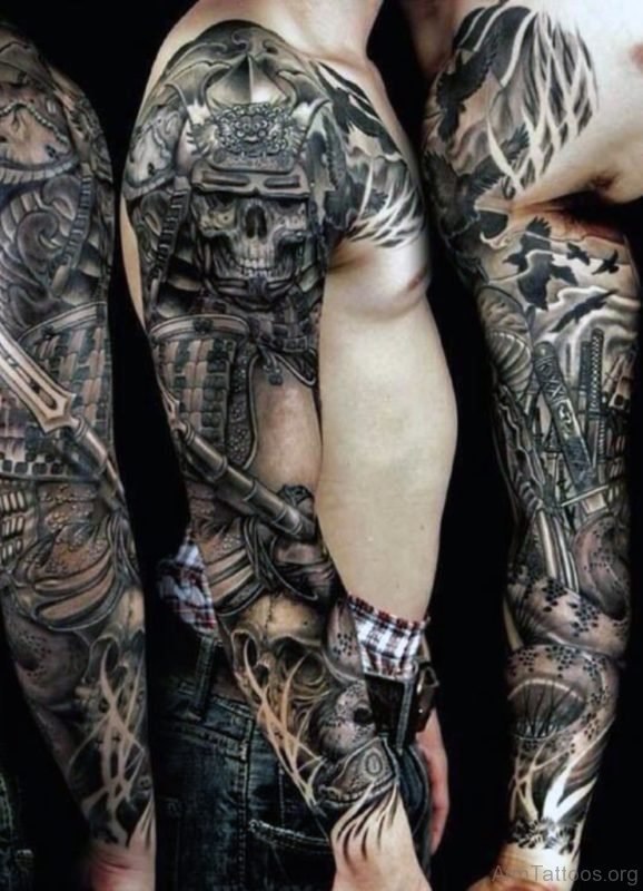 Skull Tattoo On Full Sleeve 