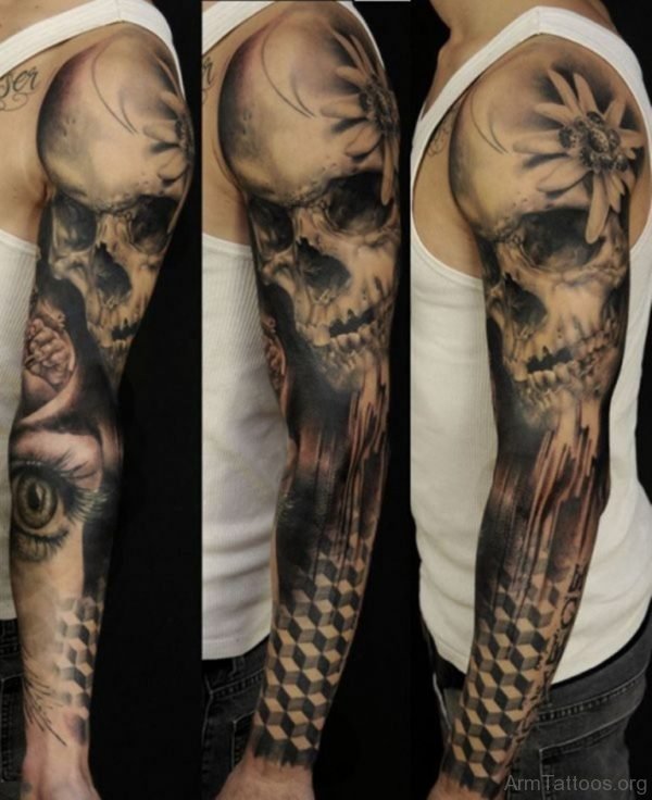 Skull Tattoo On Full Sleeve 