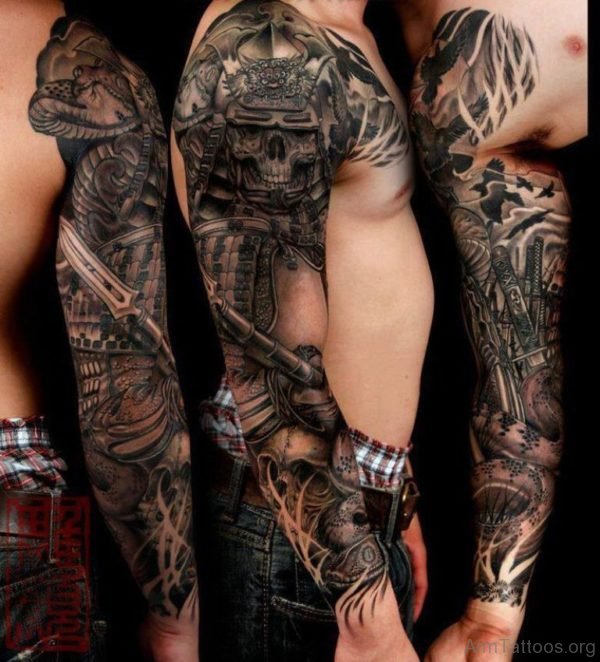 Skull Warrior Tattoo On Full Sleeve
