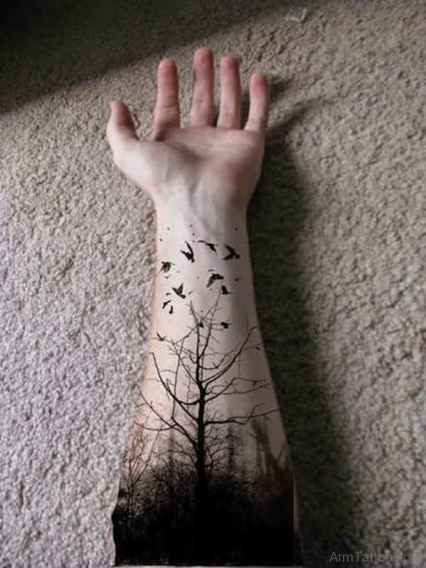 Small Birds And Tree Tattoo