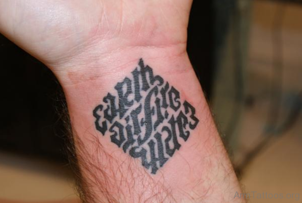 Small Earth Air Water Fire Ambigram Tattoo On Wrist